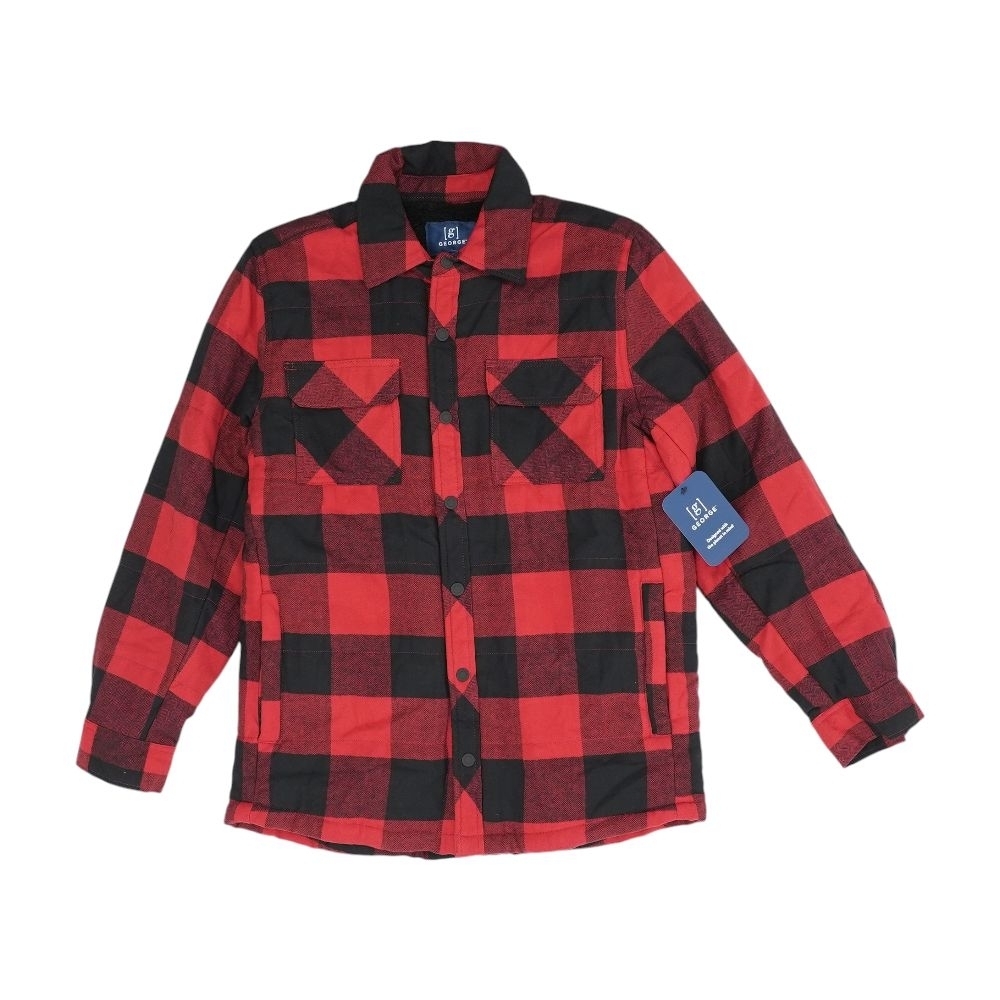 George Men's New Red and Black Checkered Shirt Jacket Long Sleeves Sz XL - Picture 2 of 16